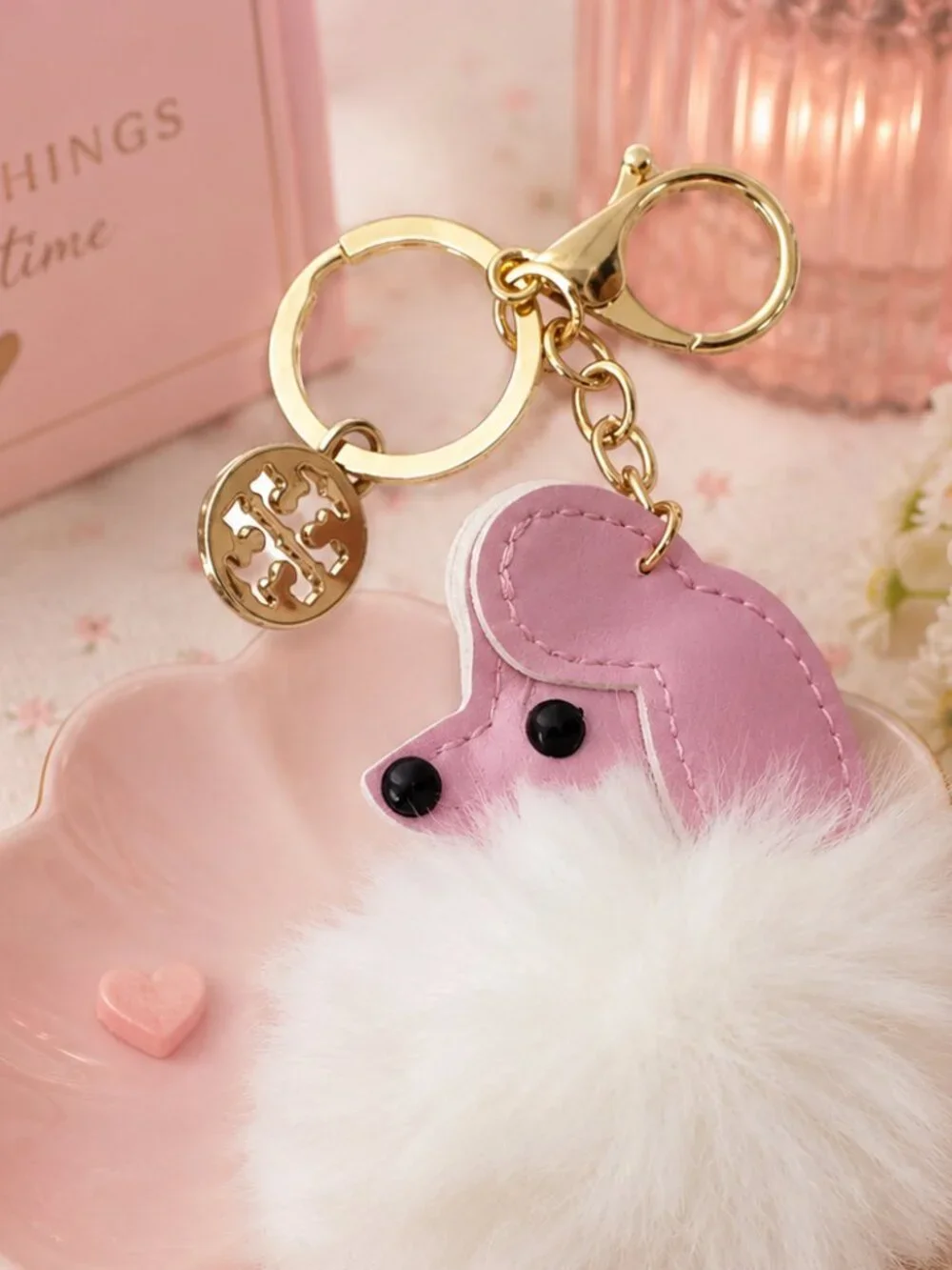 Pink Poodle Coin Bag/Keychain w/ Tory Burch Charm